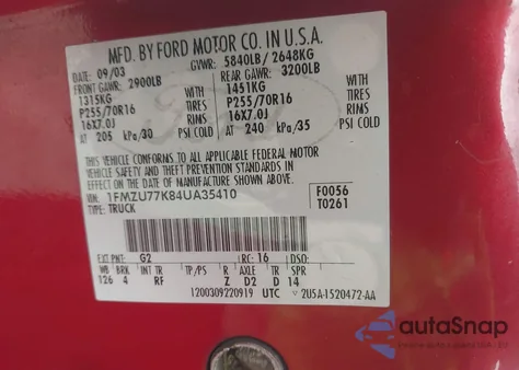 2004 Ford Explorer Sport Trac Adrenalin/Xls/Xlt from USA, damaged, VIN 1FMZU77K84UA35410